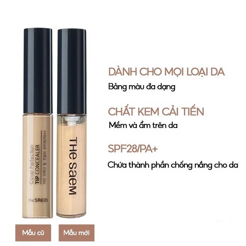 Kem Che Khuyết Điểm Có Chống Nắng Hàn Quốc The Saem Cover Perfection Tip Concealer SPF28/PA++