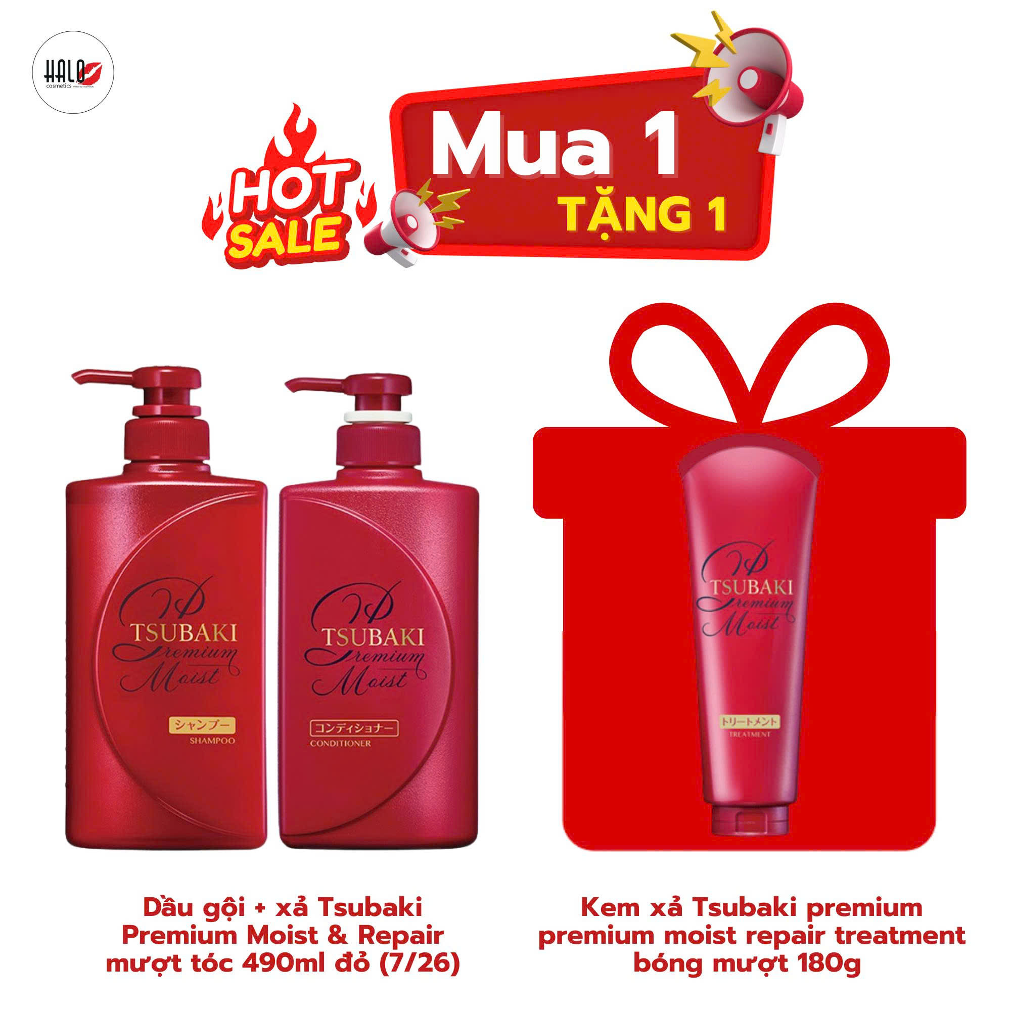 Set dầu gội , xả dưỡng tóc bóng mượt Tsubaki Premium Moist