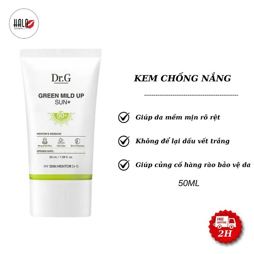 Kem chống nắng vật lý, chống ánh sáng xanh, hỗ trợ trị mụn dành cho da nhạy cảm Dr.G Green Mild Up Sun+ SPF 50+/ PA++++