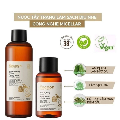Nước tẩy trang bí đao Cocoon làm sạch & giảm dầu  Winter Melon Micellar Water