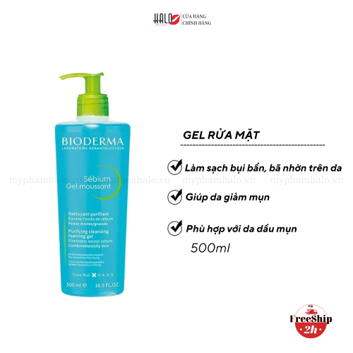 Gel Rửa Mặt Ngăn Ngừa Mụn Cho Da Dầu Bioderma Sebium Gel Moussant