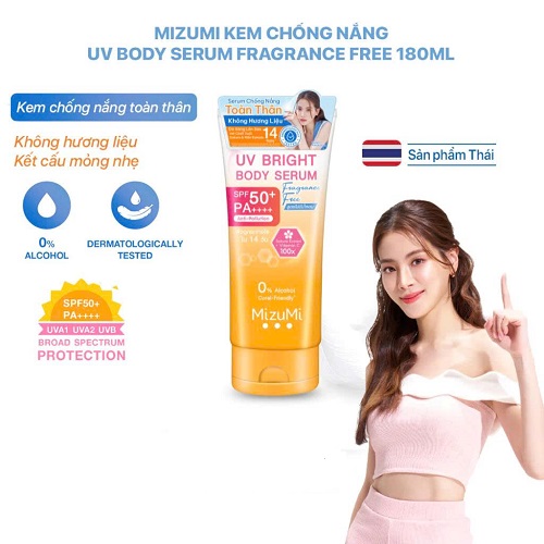 Serum chống nắng body Mizumi UV Bright Body SPF50+ PA++++ Fragrance Free không hương liệu