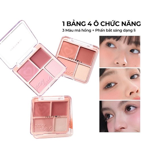 Bảng Phấn Má Hồng Judydoll Bắt Sáng 4 Ô Tông Lì Đa Năng Blush&Highlight Palette 9g
