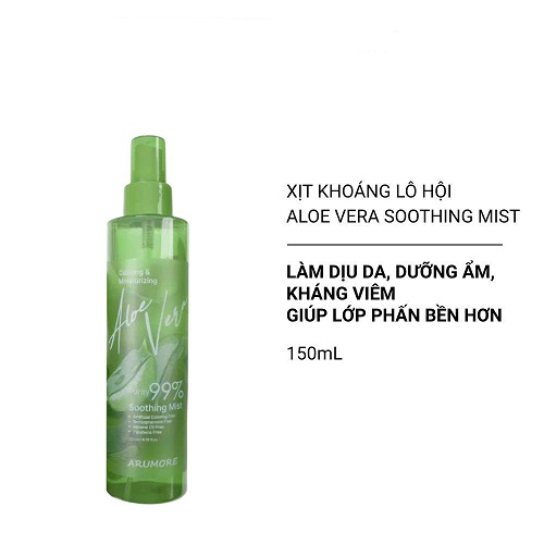 Xịt Khoáng Lô Hội Cấp Ẩm Dịu Da Arumore Aloe Vera Soothing Mist