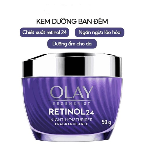 Kem Dưỡng Ẩm Olay Chiết Xuất Retinol24 Giúp Mờ Nếp Nhăn Ban Đêm Regenerist Retinol 24 Night Moisturiser 50g