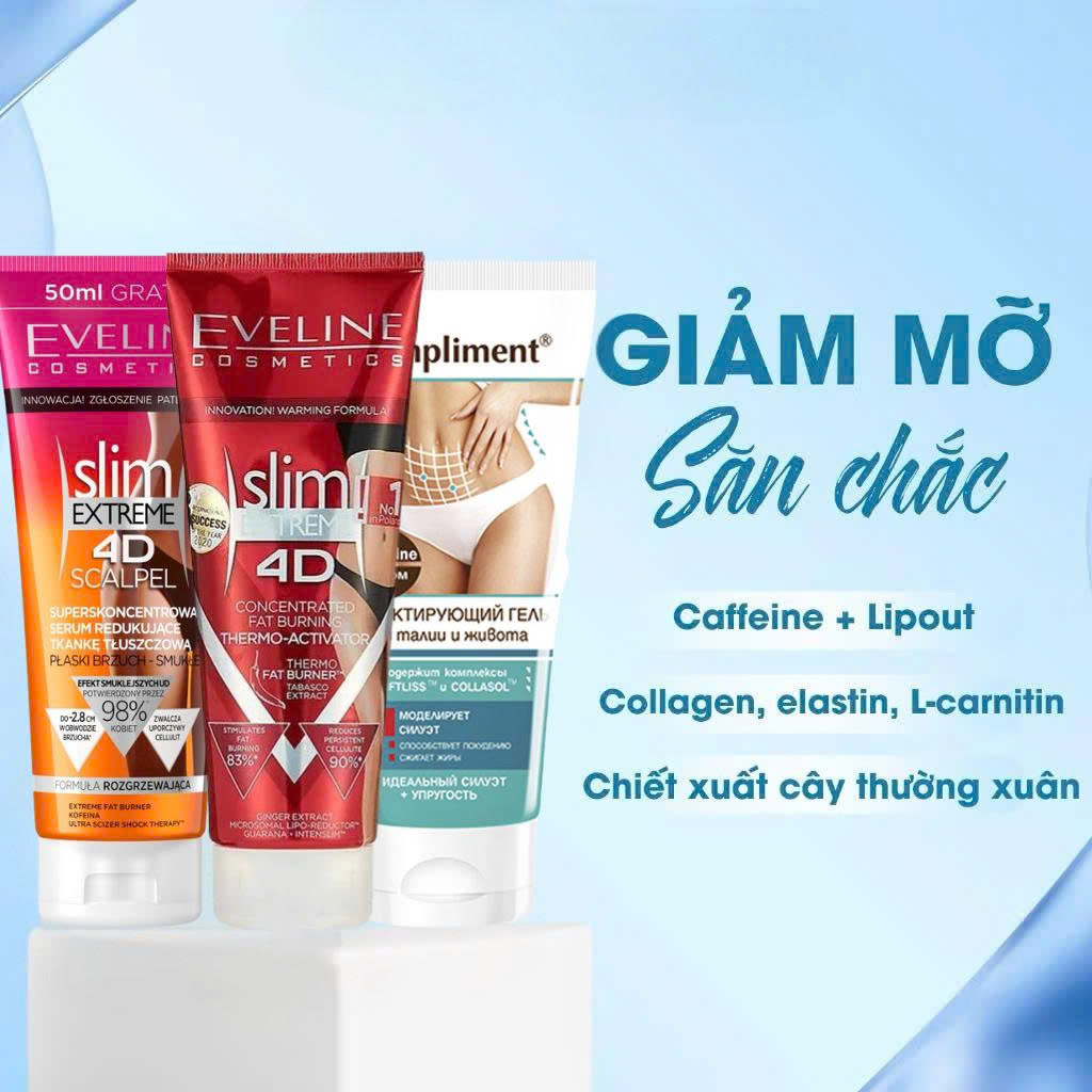 Kem Tan Mỡ Eveline 4D Giảm Mỡ Thon Gọn Body Săn Chắc Da Slim Extreme Professional Ba Lan Tuýp 250ml