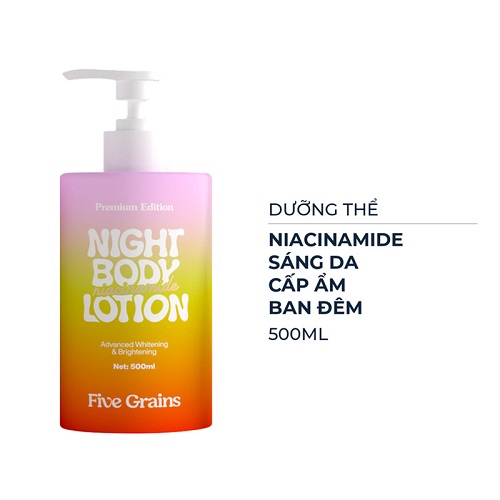 Kem dưỡng body Five Grains dưỡng trắng da Niacinamide ban đêm bản nâng cấp 500ml