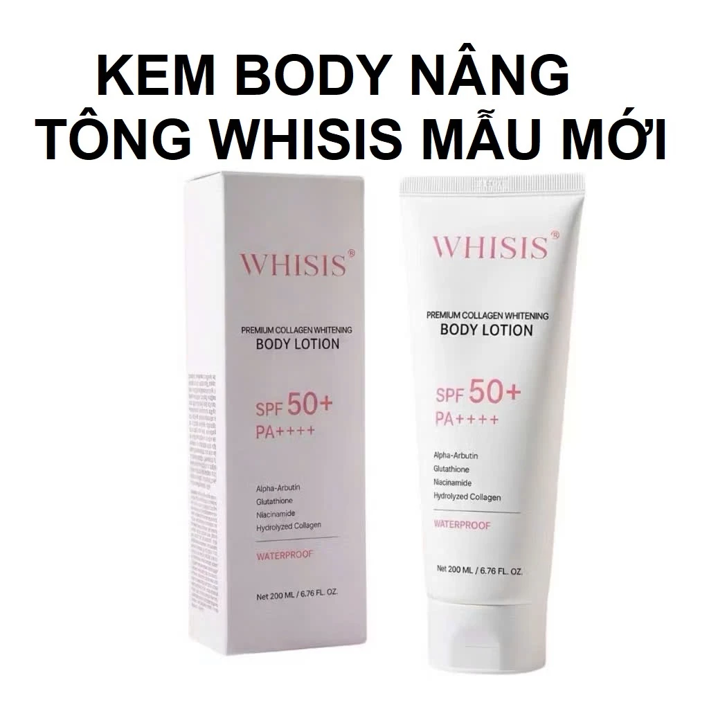 Kem Body Trắng Da Chống Nắng Nâng Tone Trắng Hồng Rạng Rỡ WHISIS Premium Collagen Whitening Body Lotion 200ml
